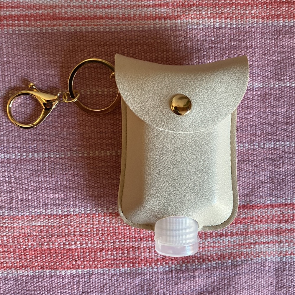 Reusable Hand Sanitizer Holder - key chain Faux Leather Ivory - Picture 2 of 7